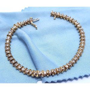 Unique 14K Karat Solid Yellow Gold Designer Diamond Tennis Link Bracelet 6.75" L